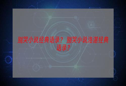 别哭小说经典语录？ 别哭小说洛湛经典语录？